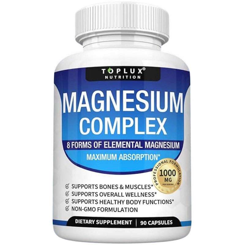 Toplux Magnesium Complex dietary supplement bottle, 1000 mg, 90 capsules