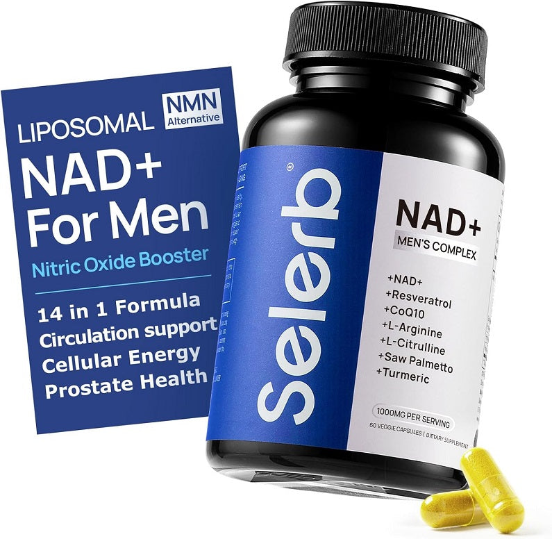 Selerb liposomal NAD+ men's complex bottle with capsules and NAD+ for men label