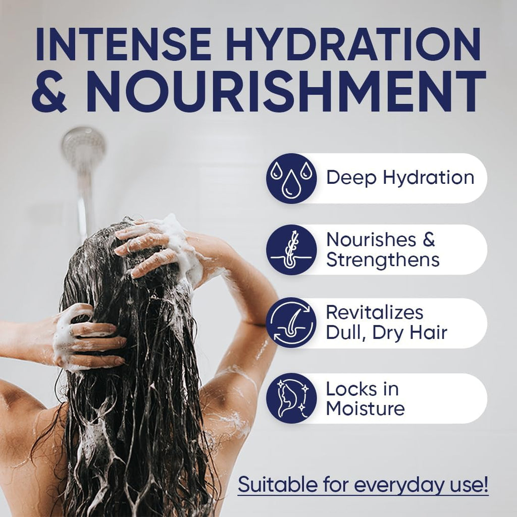 Moisturizing shampoo lather on wet hair during washing, for deep hydration