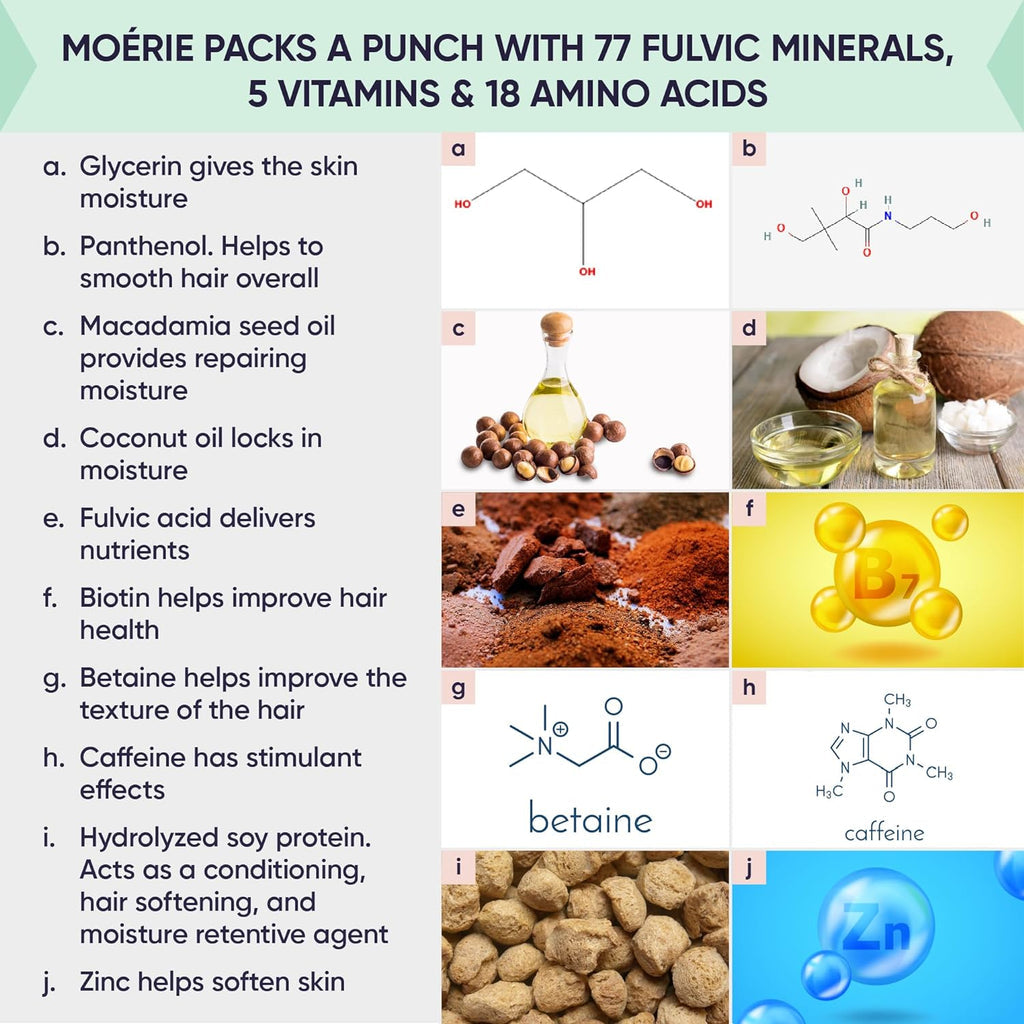 Hair boost shampoo ingredient infographic showing minerals, vitamins, and amino acids visuals.