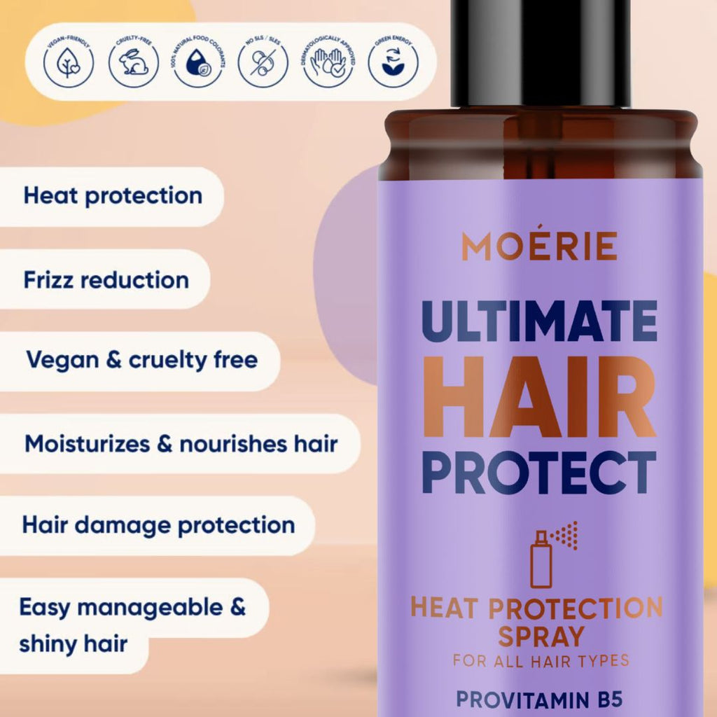 Moerie Ultimate Hair Protect heat protection spray bottle, purple label, 100 ml