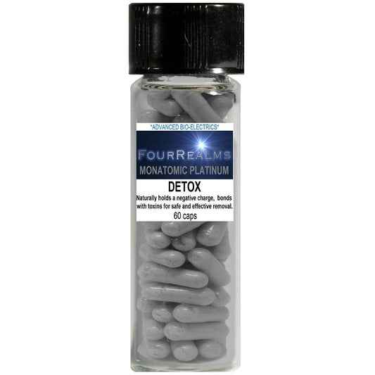 Monatomic platinum detox capsules bottle with 60 gray tablets