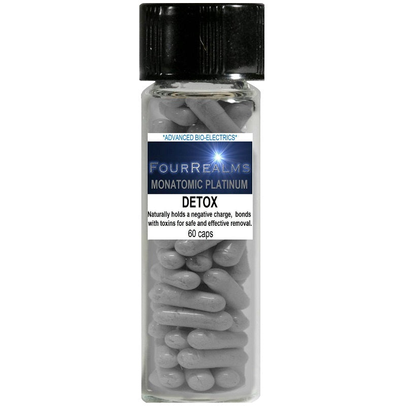 Monatomic platinum detox capsules bottle with 60 gray tablets