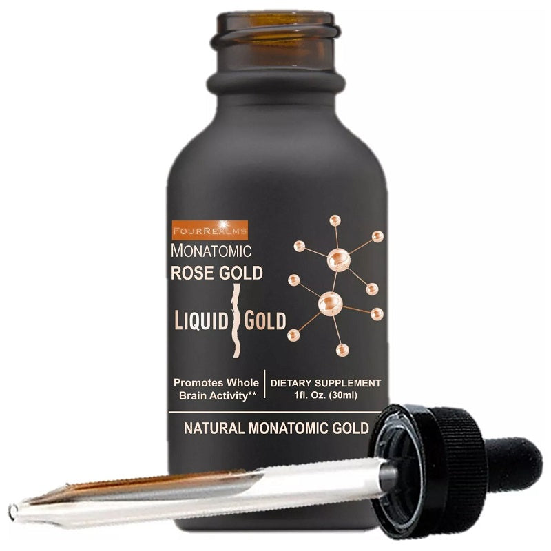 Rose gold Ormus monatomic liquid bottle with dropper, 30 ml dietary supplement