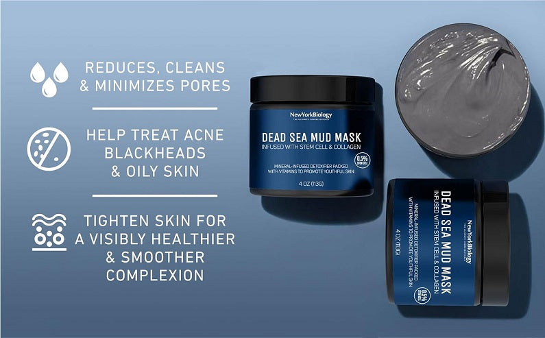 Dead Sea mud mask jars with gray mask smear and small jar