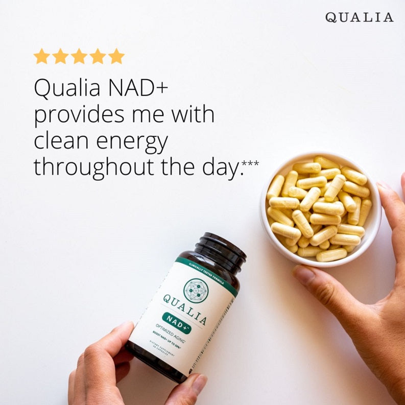 NAD+ supplement bottle with spoonful of capsules