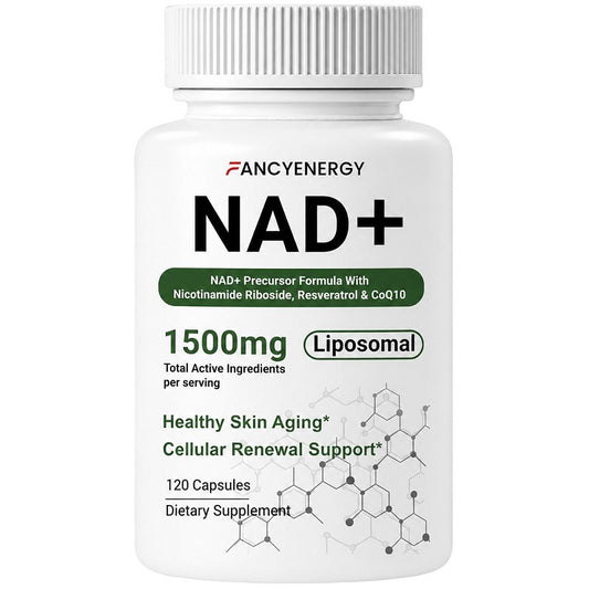 Liposomal NAD+ supplement bottle, 1500 mg, 120 capsules, FancyEnergy label