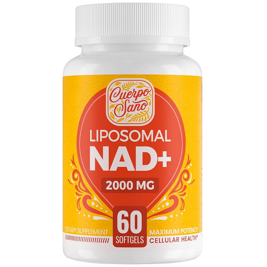 Liposomal NAD+ supplement bottle, 2000 mg, 60 softgels, white cap