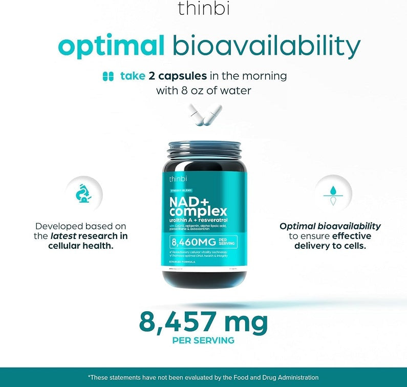 NAD+ complex bottle, optimal bioavailability: 8,457 mg per serving