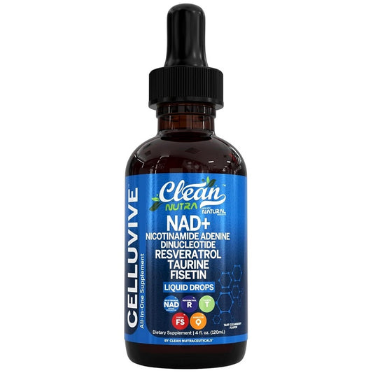 NAD+ liquid drops bottle with dark amber glass and black dispensing dropper cap