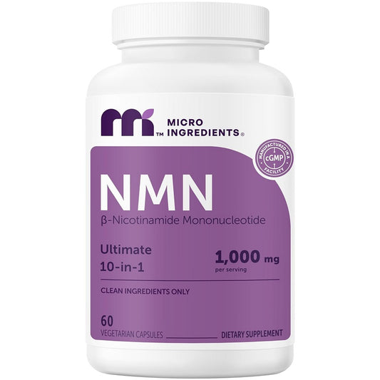 NMN dietary supplement bottle, 60 vegetarian capsules, 1,000 mg per serving