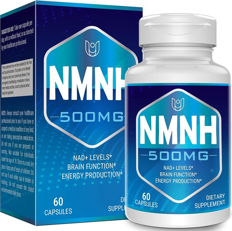 NMNH 500 mg dietary supplement bottle with box, 60 capsules