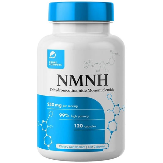 NMNH supplement bottle with blue label, 120 capsules