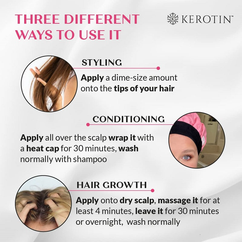 Kerotin nourishing oil directions: styling, conditioning, and hair growth application steps