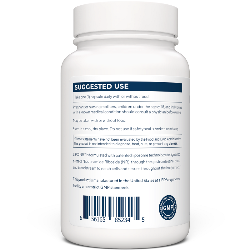 RENUE LIPO NR powdered liposomes bottle, back panel with suggested use
