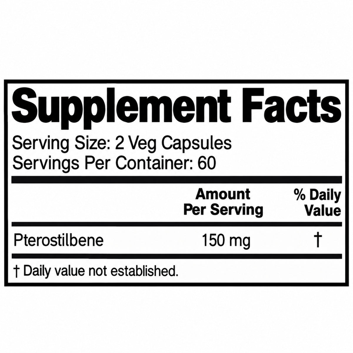 NusaPure Pterostilbene 150 mg supplement facts panel: 150 mg pterostilbene per serving
