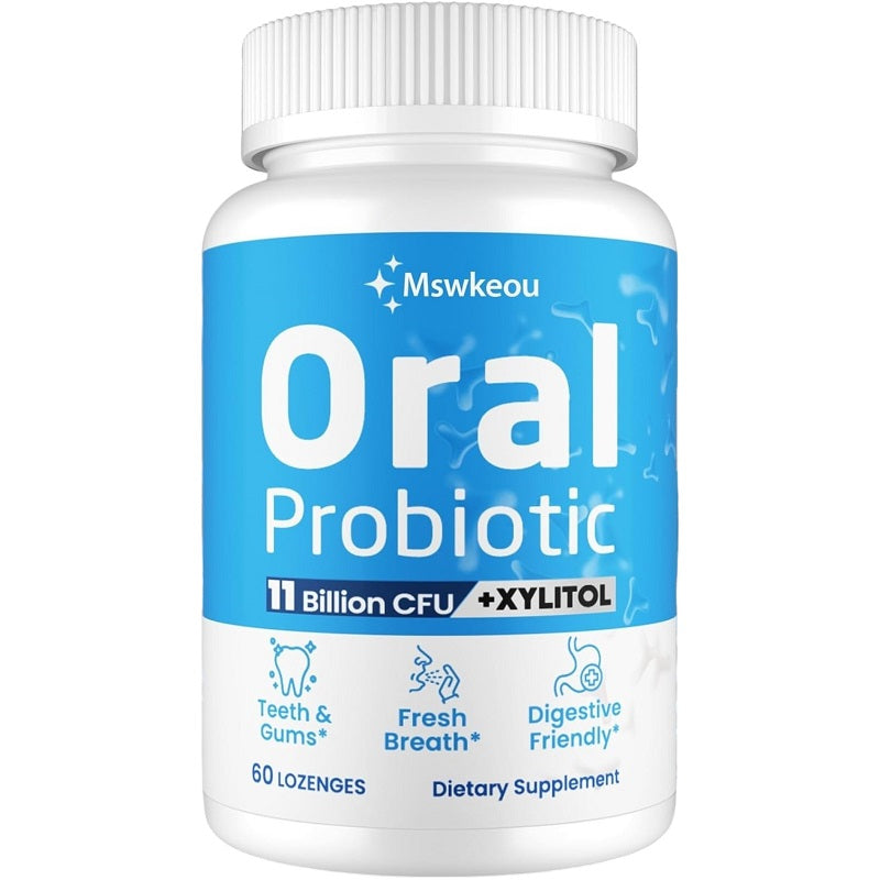 Oral probiotic lozenges bottle with blue label and white cap, 60 lozenges