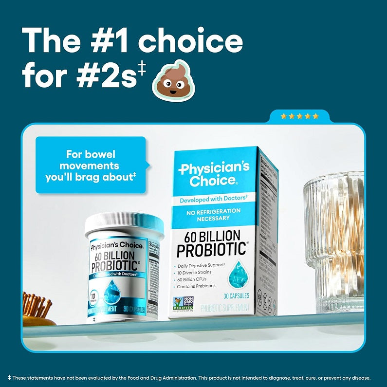 Probiotic supplement bottle and box, no refrigeration necessary, 60 billion