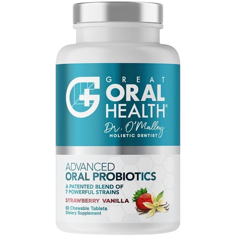 Great Oral Health advanced oral probiotics bottle, strawberry vanilla, 60 chewable tablets
