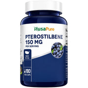 NusaPure Pterostilbene 150 mg supplement bottle with 180 veg caps