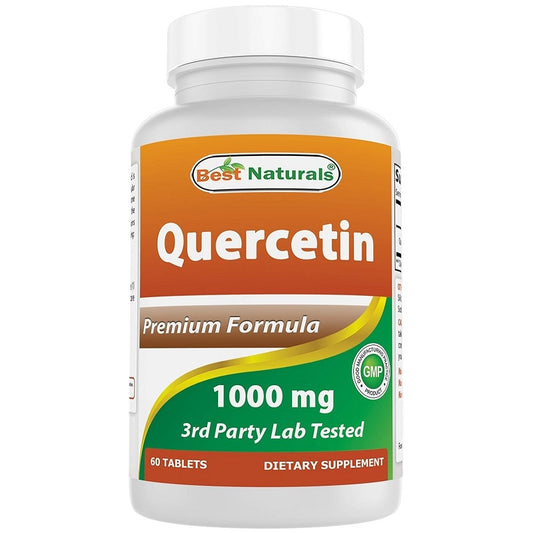 Quercetin dietary supplement bottle, 1000 mg; 60 tablets, 3rd party lab tested
