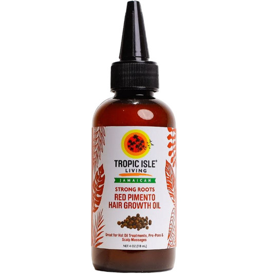Tropic Isle Jamaican hair growth oil, red pimento, in amber bottle with pump