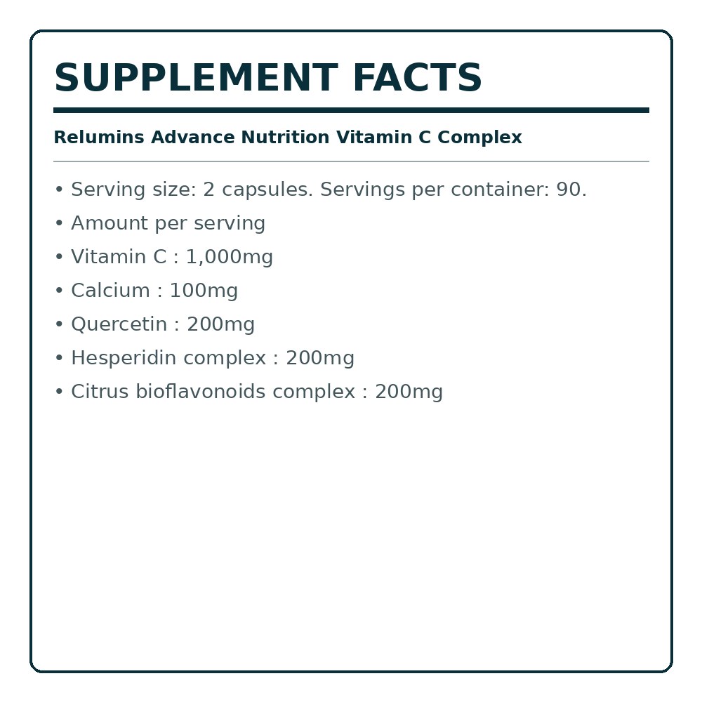 Supplement Facts label for Vitamin C complex with serving size and key ingredients