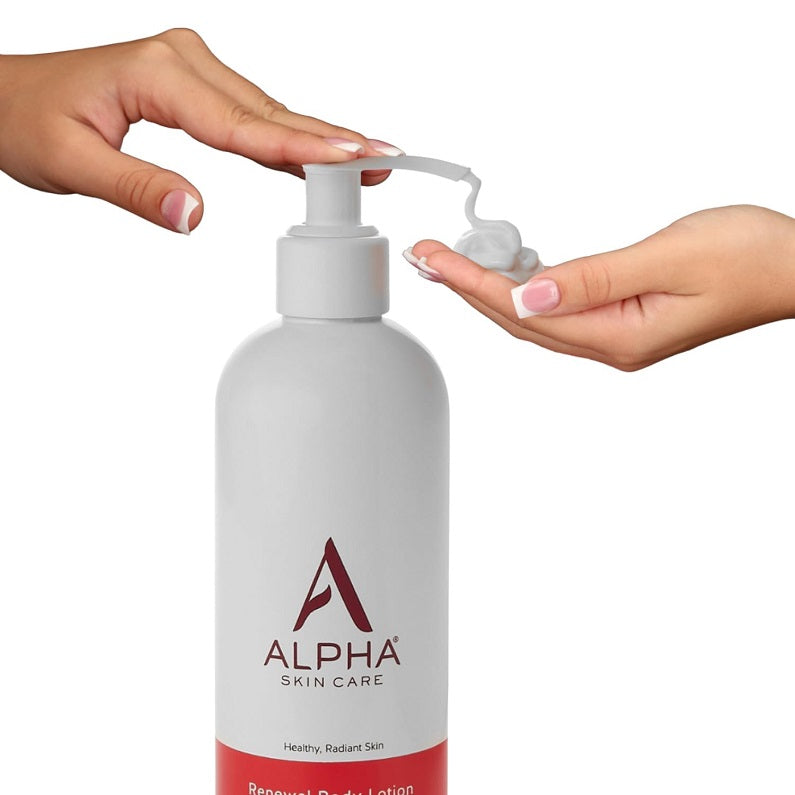 Alpha pump lotion bottle held by hands