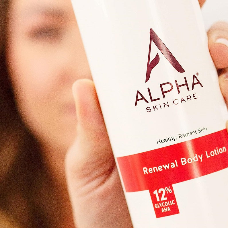 Alpha Skin Care Renewal Body Lotion label with 12% glycolic AHA