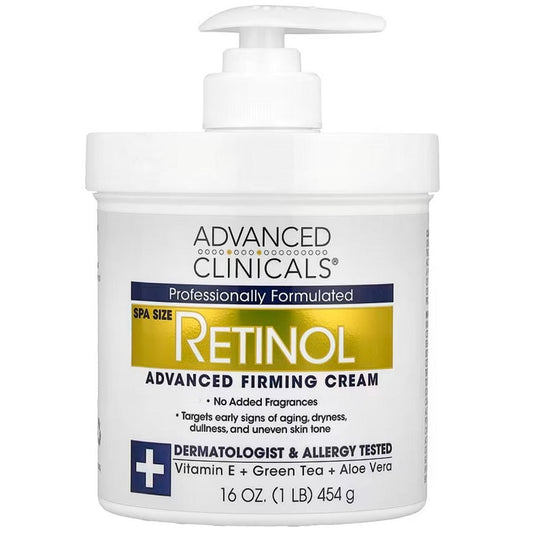 Advanced Clinicals Retinol firming cream jar with white pump, 454 g
