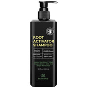 Root activator shampoo bottle with black pump, 300 mL label