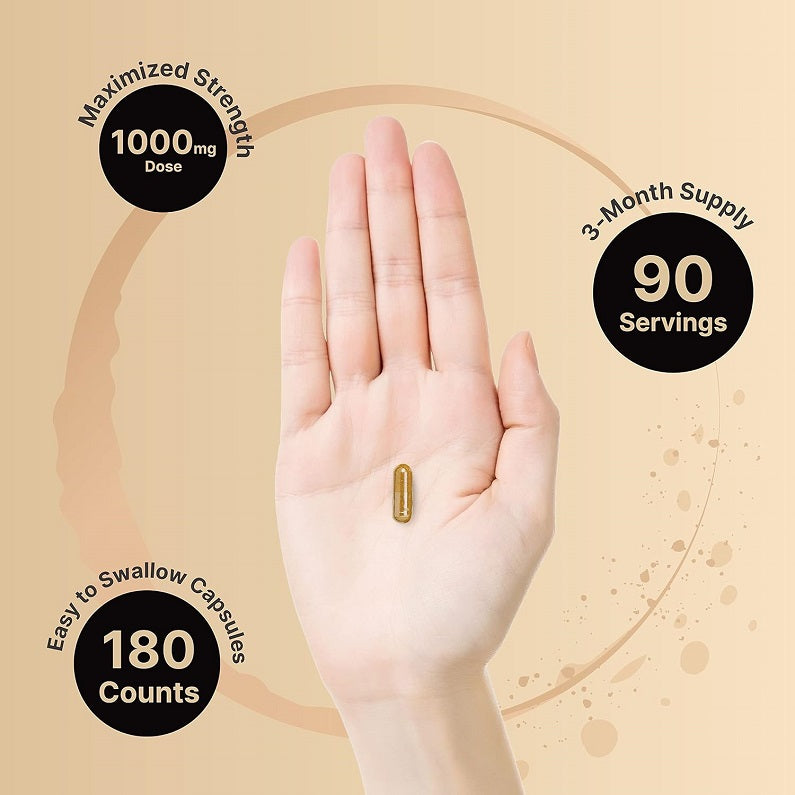Saw palmetto formula capsule held in open hand, 90 servings, 3-month supply
