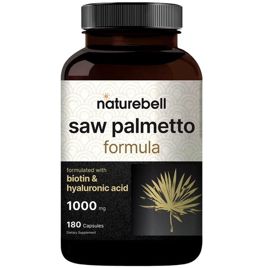 NatureBell saw palmetto formula supplement bottle with 180 capsules label
