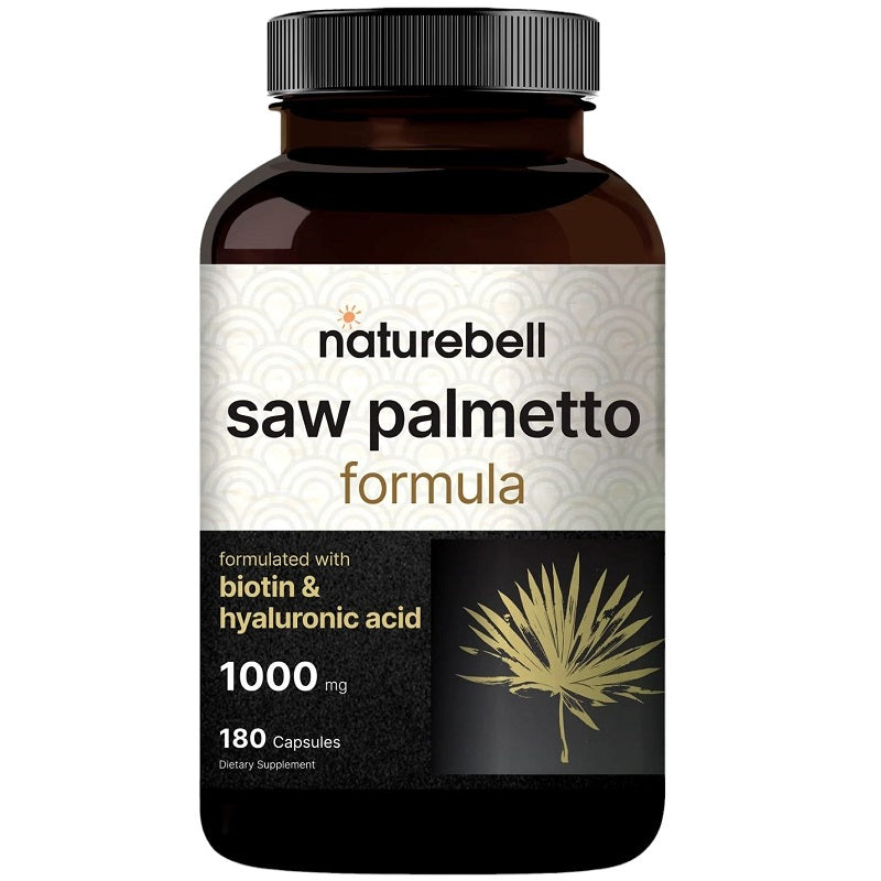 NatureBell saw palmetto formula supplement bottle with 180 capsules label