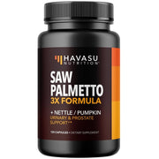 Havasu Nutrition Saw Palmetto 3X Formula supplement bottle, black with orange label