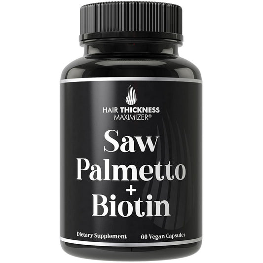 Hair thickness supplement bottle: saw palmetto + biotin, 60 vegan capsules