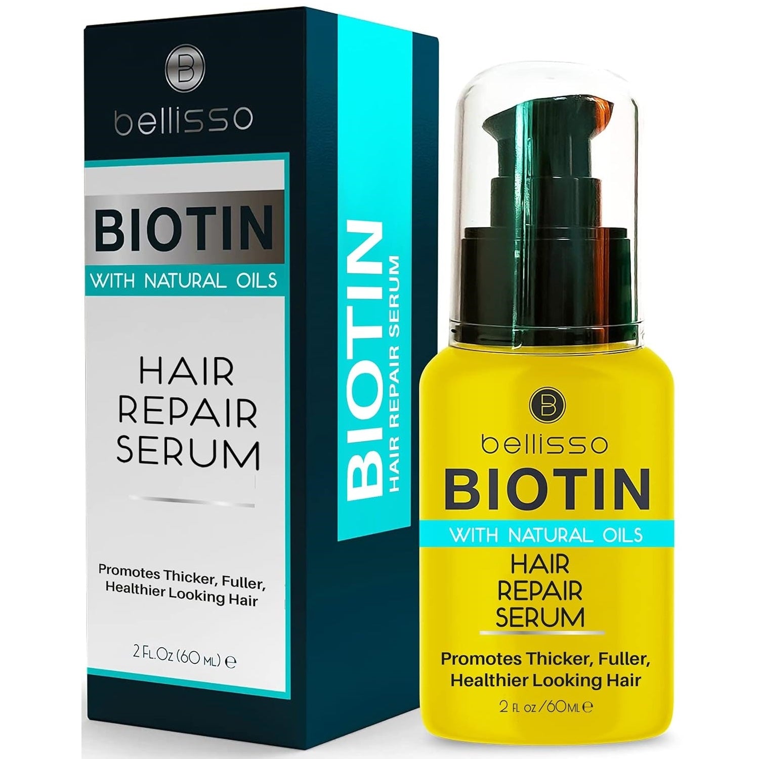 Bellisso biotin hair repair serum bottle with matching Biotin box
