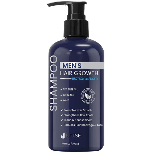 UTTSE men's hair growth shampoo bottle with pump, blue, 300 ml