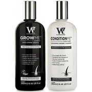 Grow Me shampoo and conditioner bottles, black and white 250 ml set