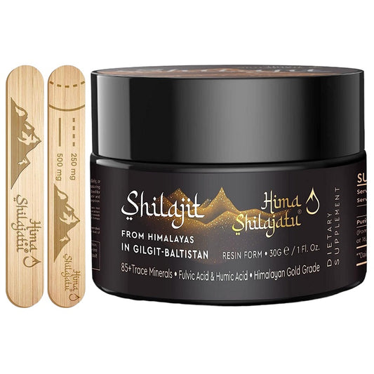 Shilajit resin supplement jar, black lid and label, 30g size