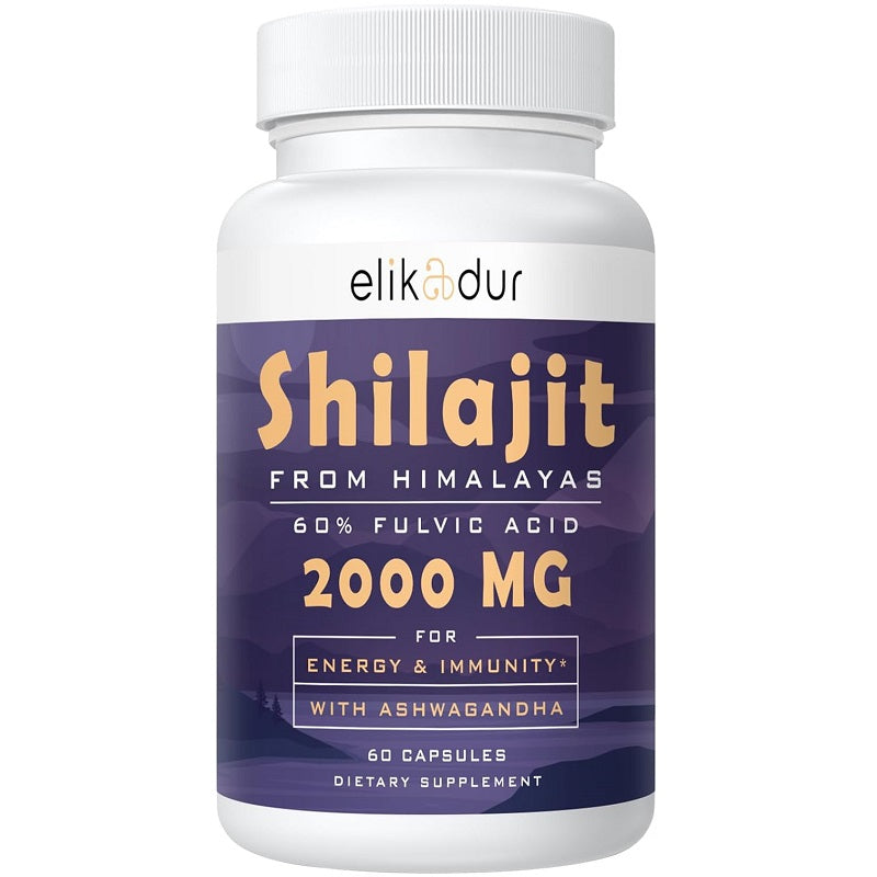 Elikadur Shilajit from Himalayas 2000 mg bottle, 60% fulvic acid with ashwagandha