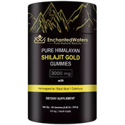 Shilajit gold gummies supplement bottle, 3000 mg, black and gold label
