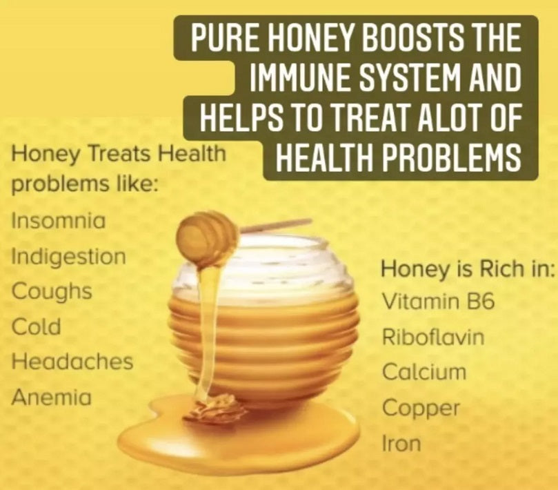 Honey jar illustration with golden honey swirl and product benefit callout