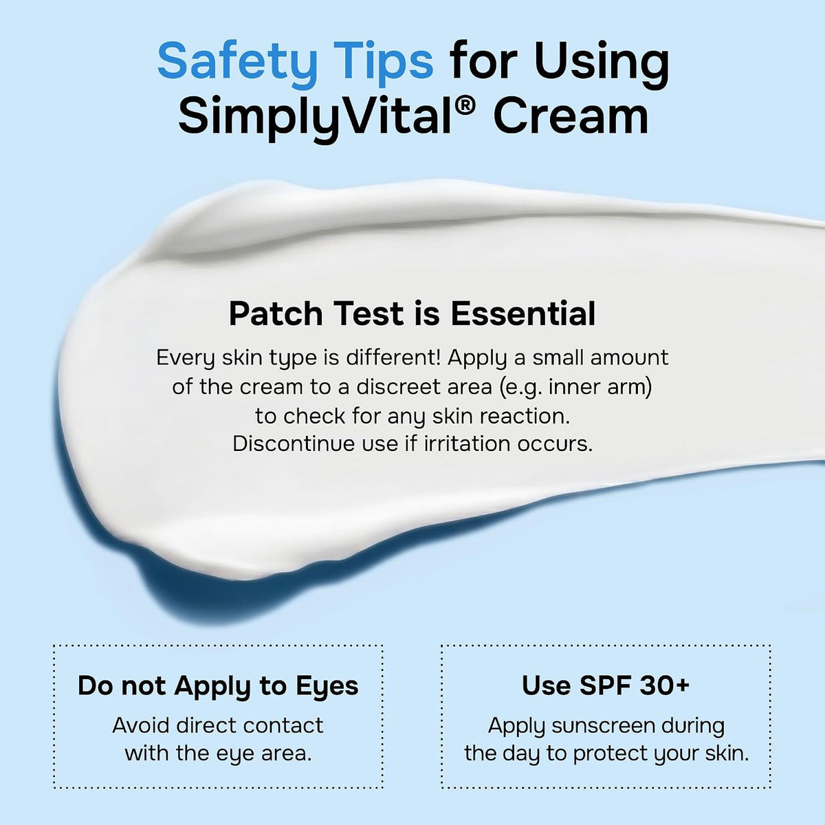 SimplyVital cream patch testing and sun protection guidance