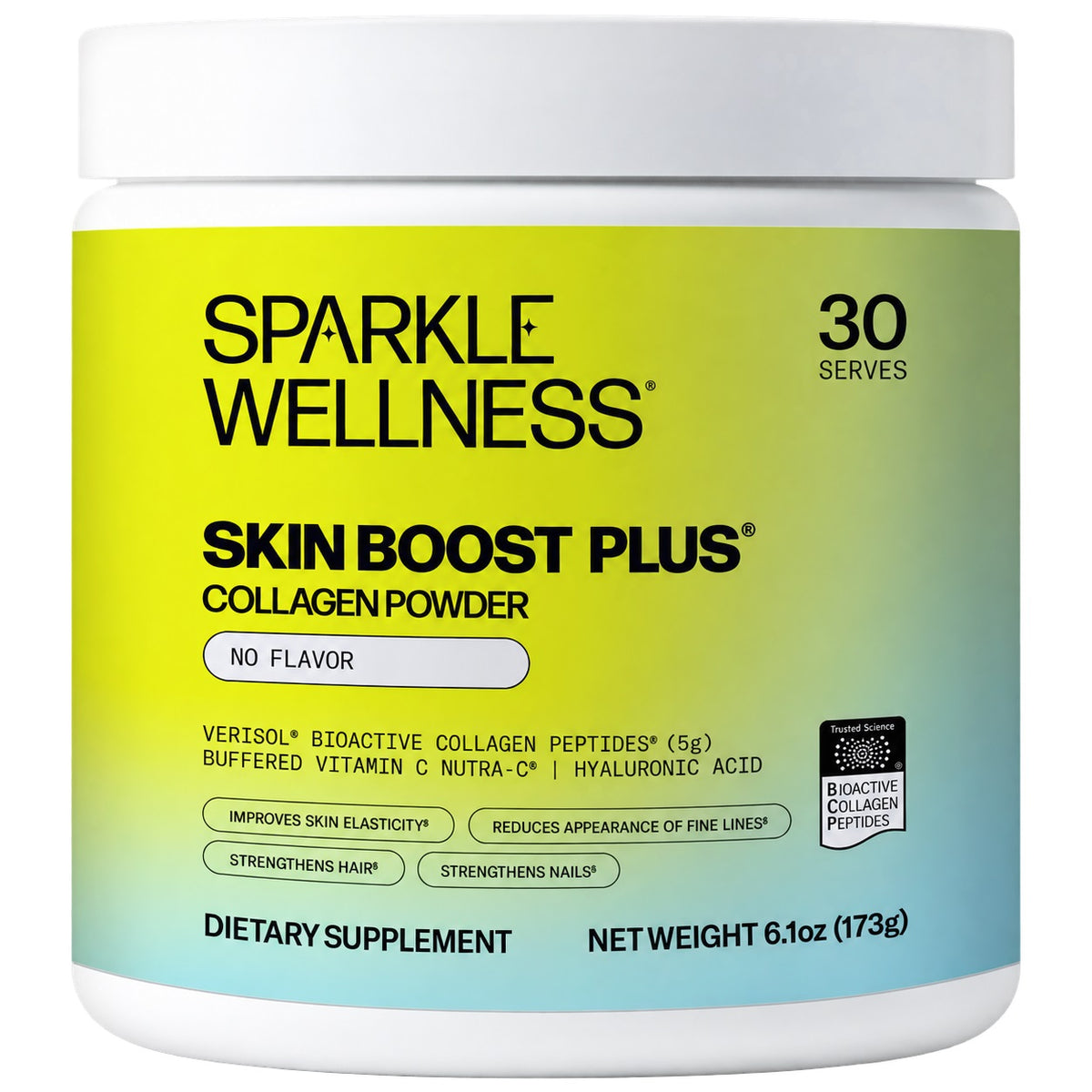 Sparkle Wellness Skin Boost Plus VERISOL collagen powder tub, no flavor, 30 servings