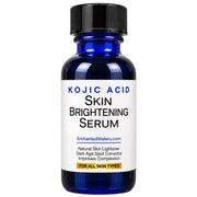 Kojic acid skin brightening serum bottle with blue glass and black cap