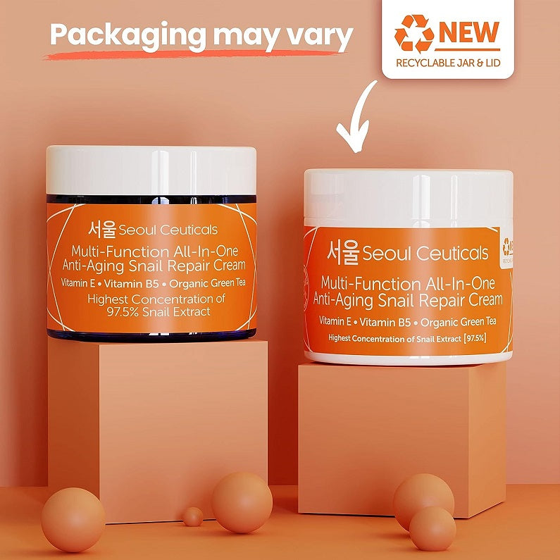 Snail repair cream jars on boxes, packaging may vary with recycle and new label