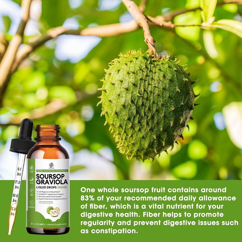 iMATCHME soursop graviola liquid drops bottle with black dropper and whole soursop fruit