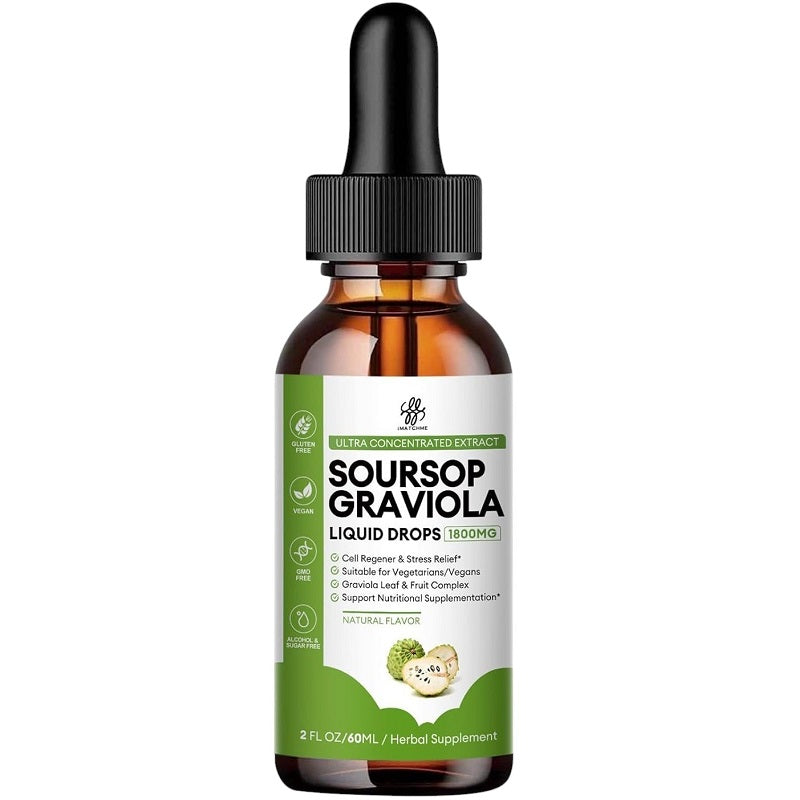 iMATCHME soursop graviola liquid drops bottle with black dropper, green label, natural flavor