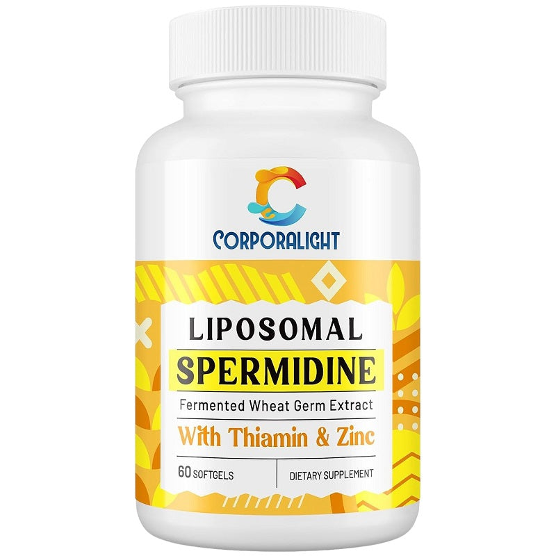 Corporalight liposomal spermidine 30 mg softgel bottle, white bottle with label